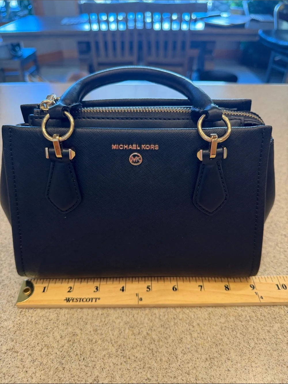 Michael Kors Black Mini Saffiano Satchel with Gold Hardware (no crossbody strap)